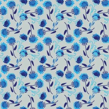 Seamless vector pattern with simple blue flowers in a geometric layout Illustrazione stock