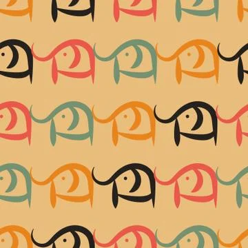 Seamless vector pattern with simple doodle elephants Stock Illustration