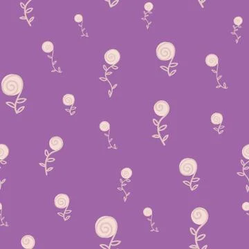 Seamless vector pattern with simple doodle roses on purple background Stock Illustration