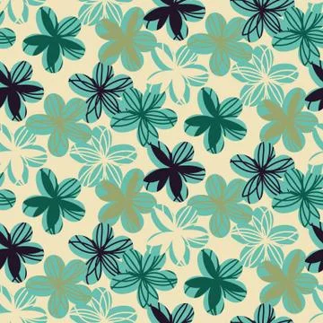 Seamless vector pattern with simple florals in shades of mint and jade green Stock Illustration