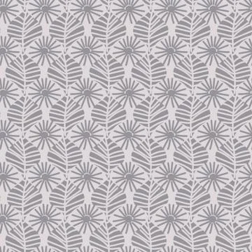 Seamless vector pattern with simple leaves and flowers in grey colors Illustrazione stock