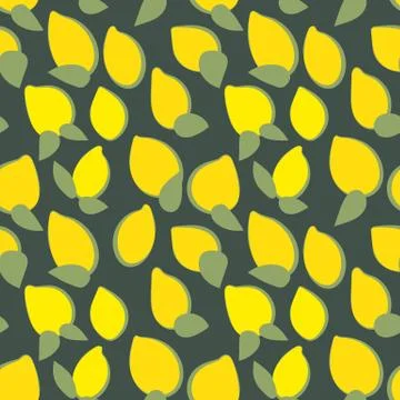 Seamless vector pattern with simple lemons on dark background Stock Illustration