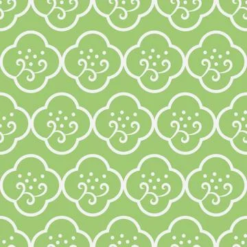Seamless vector pattern with simple minimal floral ornament in fresh green color Stock Illustration