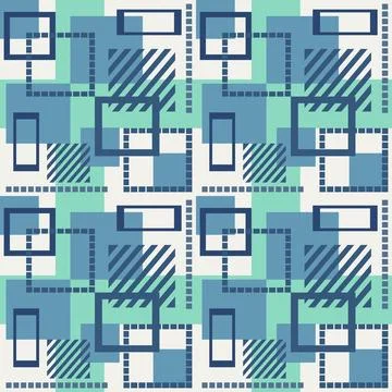 Seamless vector pattern with simple rectangular shapes in blue green colors Illustrazione stock