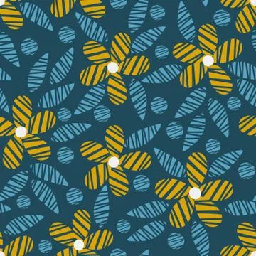 Seamless vector pattern with simple textured yellow flowers on a teal background Stock-Illustration