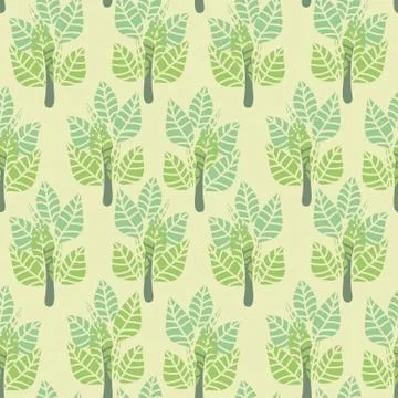Seamless vector pattern with simple trees in pale pastel greens Illustrazione stock