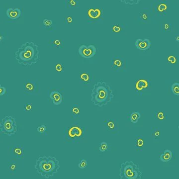 Seamless vector pattern with simple yellow heart shapes on a teal background Stock Illustration