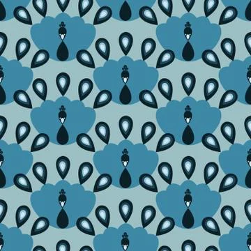 Seamless vector pattern with simplified blue peacocks Stock-Illustration