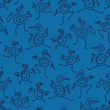 Seamless vector pattern with simplified funny dancing birds Illustrazione stock
