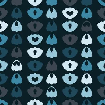 Seamless vector pattern with simplified tulips on dark background Stock Illustration
