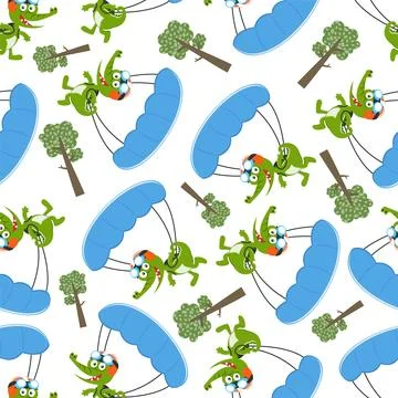 Seamless vector pattern with skydiver crocodile, Stock Illustration