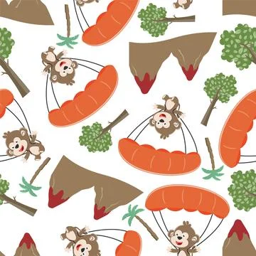 Seamless vector pattern with skydiver monkey, Stockillustratie