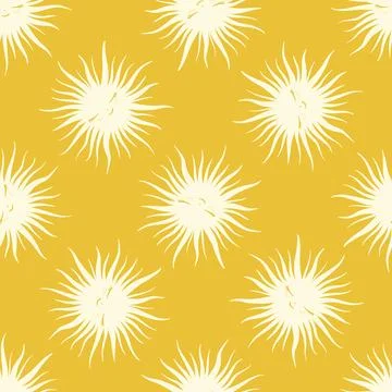 Seamless vector pattern sleepy smiley white sun on yellow, seamless Stock Illustration