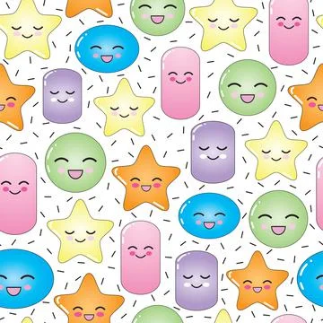 Seamless vector pattern smiling geometric characters Stock Illustration