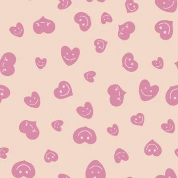 Seamless vector pattern with smiling pink hearts Illustrazione stock