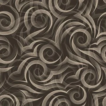 Seamless vector pattern of smooth lines drawn by beige pen in the form of Stock Illustration