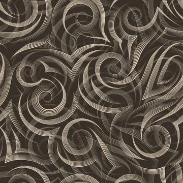 Seamless vector pattern of smooth lines drawn by beige pen in the form of 스톡 일러스트