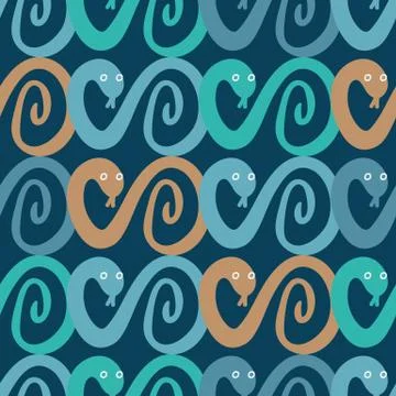 Seamless vector pattern with snakes on dark background 스톡 일러스트