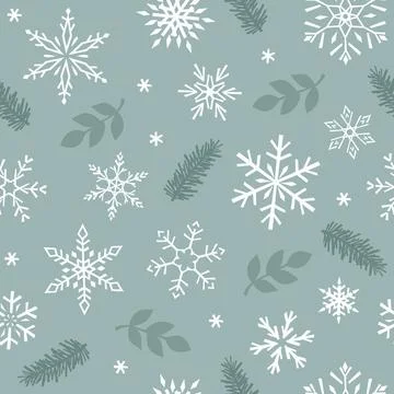 Seamless vector pattern with snowflakes, leaves, and spruce. Blue drawn illus Illustrazione stock