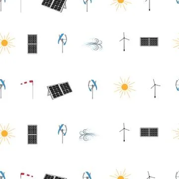 Seamless vector pattern. Solar panels. Solar energy. Vector graphics. Stock Illustration