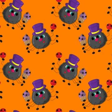 Seamless vector pattern with spider and sweets Illustrazione stock