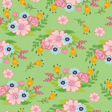 Seamless vector pattern spring flowers on white background Stock Illustration
