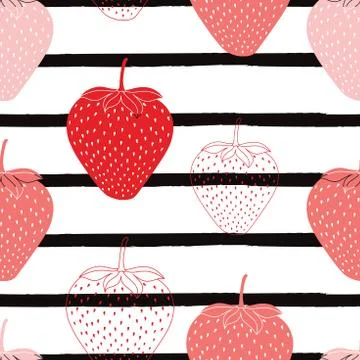 Seamless vector pattern with strawberries. Shades of pink on black and white Stock Illustration