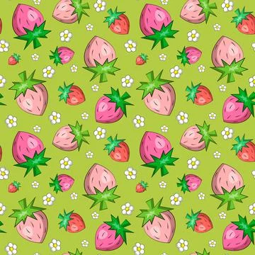 Seamless vector pattern with strawberry and floral Stock Illustration