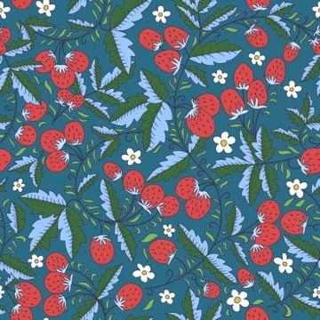 Seamless vector pattern with strawberry, berry Stock Illustration