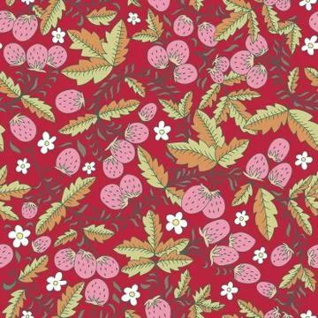 Seamless vector pattern with strawberry, berry Stock Illustration