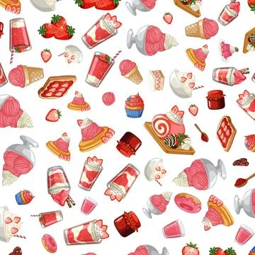 Seamless Vector Pattern of Strawberry Desserts and Sweet Pastries Stock Illustration