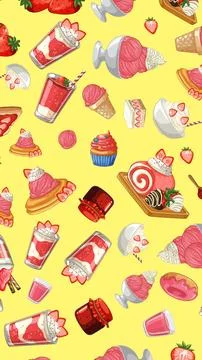 Seamless Vector Pattern of Strawberry Desserts and Sweet Pastries Stock Illustration