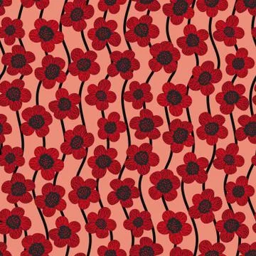 Seamless vector pattern with stripes and red anemone flowers Stock-Illustration