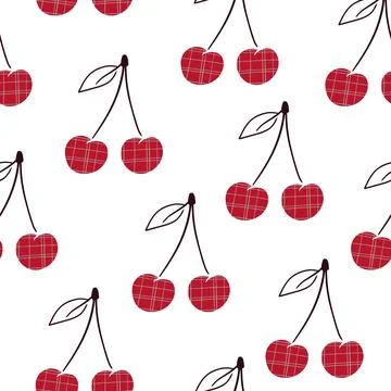 Seamless vector pattern with stylish ripe cherry, berry. Hand drawn illustration Stock Illustration