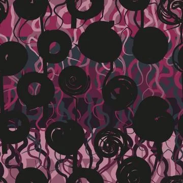 Seamless vector pattern with stylized black roses and tangled purple stripes Stock-Illustration