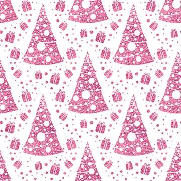 Seamless vector pattern with stylized christmas trees on pink background. Stock Illustration