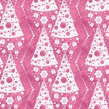 Seamless vector pattern with stylized christmas trees on pink background. Stock Illustration