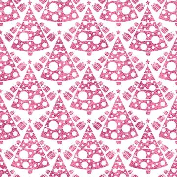 Seamless vector pattern with stylized christmas trees on pink background. Illustrazione stock