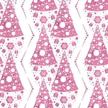 Seamless vector pattern with stylized christmas trees on pink background. Illustrazione stock