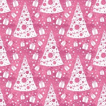 Seamless vector pattern with stylized christmas trees on pink background. Stock Illustration