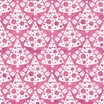 Seamless vector pattern with stylized christmas trees on pink background. Stock Illustration