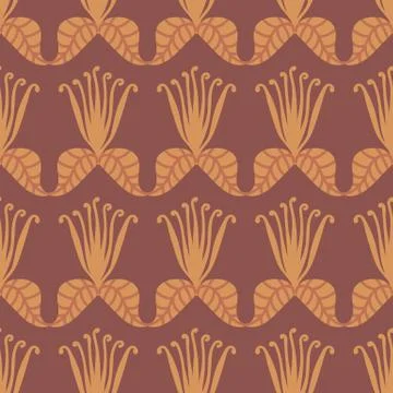 Seamless vector pattern with stylized flowers and leaves in yellow and brown Stock Illustration