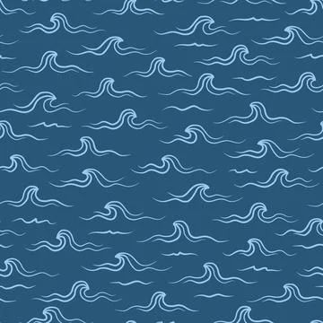 Seamless vector pattern. Stylized ocean waves on dark navy blue background Stock Illustration