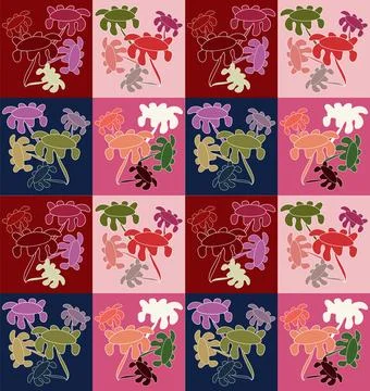 Seamless vector pattern of stylized plants in the form of flowers, leaves. Stock Illustration