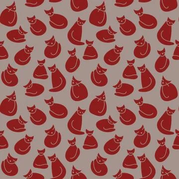 Seamless vector pattern with stylized red cats Stock Illustration