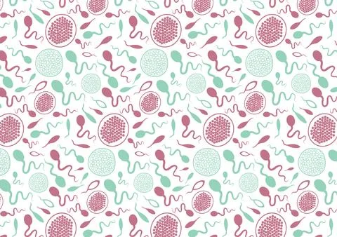Seamless vector pattern of stylized sperm forms fertilized Stock Illustration