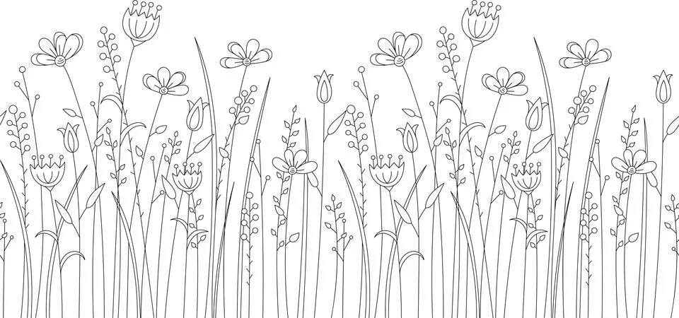 Seamless vector pattern with stylized summer flowers. Endless horizontal text Stock Illustration