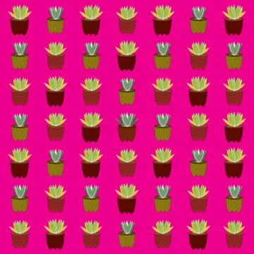 Seamless vector pattern of succulent and cactus. illustration for fabric, tex Stock Illustration