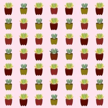 Seamless vector pattern of succulent and cactus. illustration for fabric, tex Stock Illustration