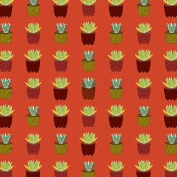 Seamless vector pattern of succulent and cactus. illustration for fabric, tex Stock Illustration